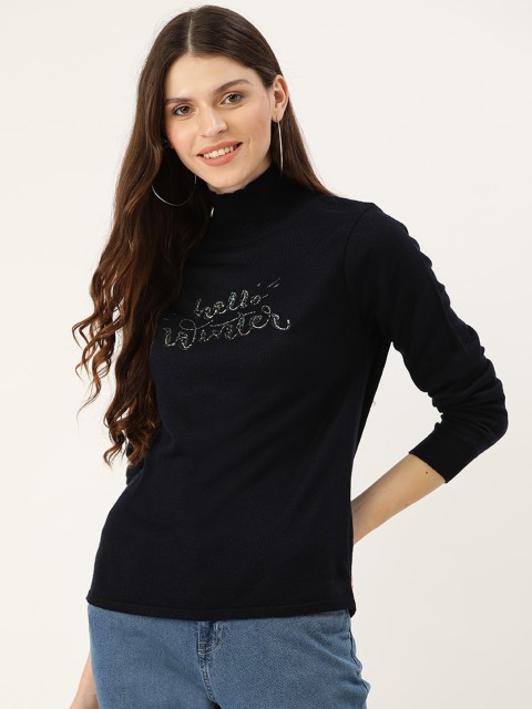 

DressBerry Women Navy Blue Embellished Pullover