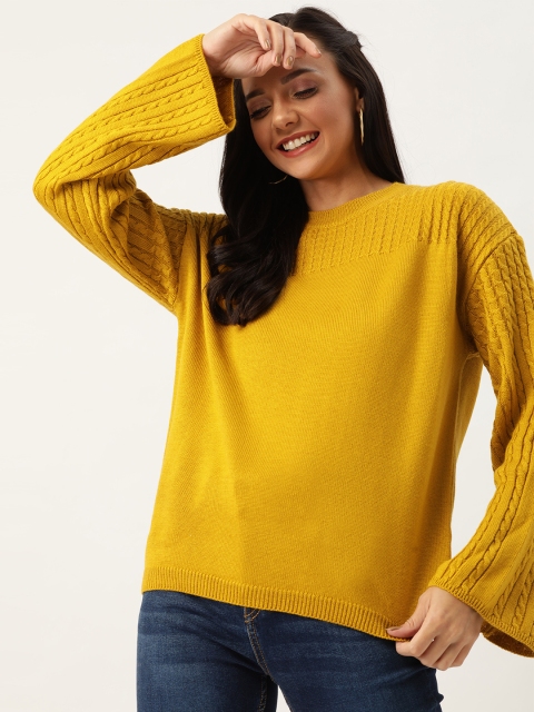 

DressBerry Women Mustard Yellow Self Design Pullover Sweater