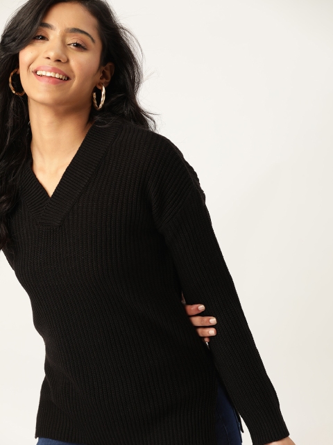 

DressBerry Women Black Ribbed Pullover