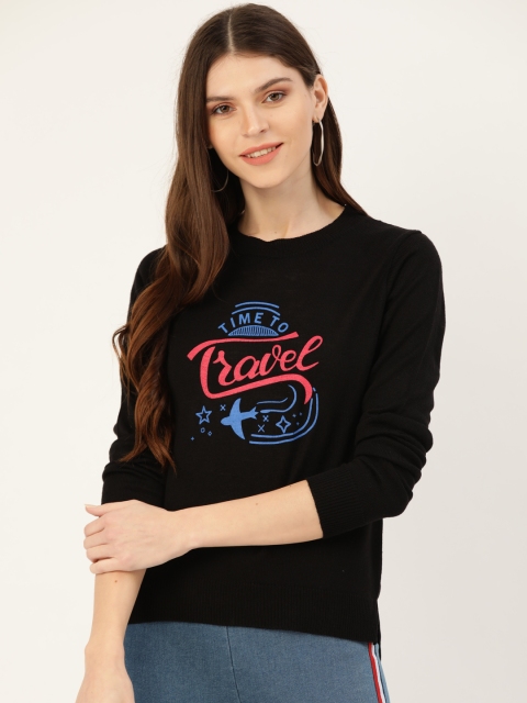

DressBerry Women Black & Blue Printed Acrylic Pullover Sweater