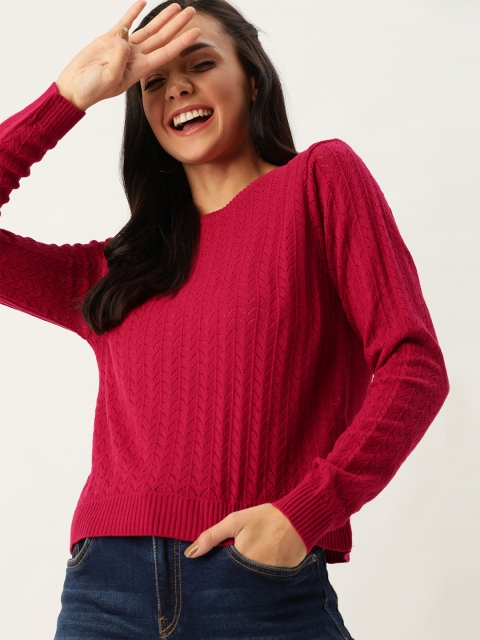 

DressBerry Women Magenta Open Knit Pullover Sweater