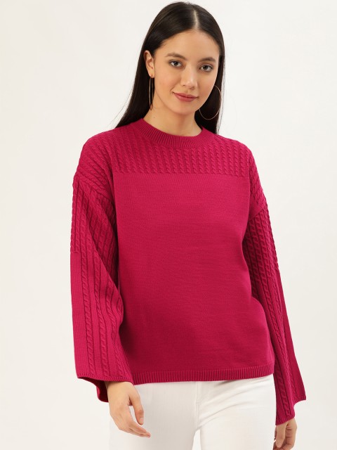 

DressBerry Women Pink Cable Knit Detail Pullover Sweater