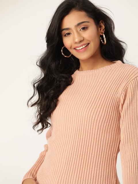 

DressBerry Women Peach-Coloured Ribbed Pullover