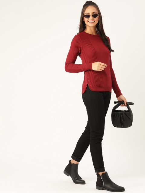 

DressBerry Women Maroon Ribbed Pullover Sweater