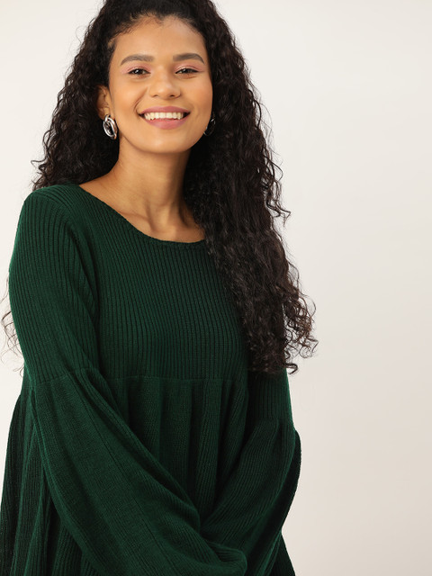 

DressBerry Women Green Ribbed Pullover Sweater