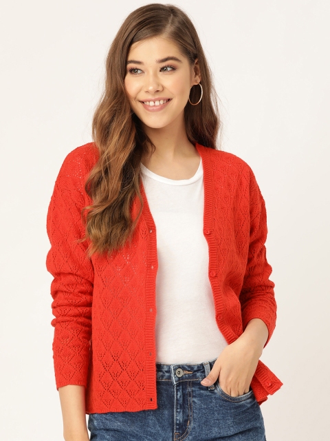 

DressBerry Women Orange Open Knit Cardigan Sweater