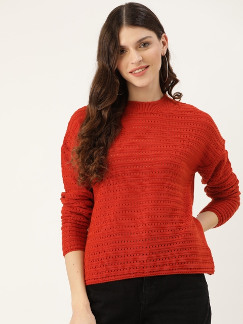 

DressBerry Women Rust Orange Open Knit Pullover Sweater