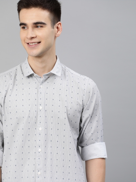 

Mast & Harbour Men Grey & Blue Slim Fit Self Design Casual Shirt