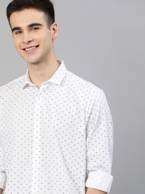 

Mast & Harbour Men White & Navy Blue Slim Fit Micro Ditsy Printed Casual Shirt