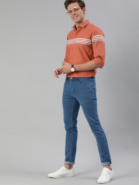 

Mast & Harbour Men Rust Orange Slim Fit Striped Casual Shirt