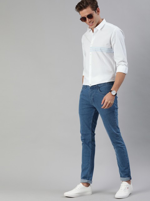 

Mast & Harbour Men White Slim Fit Solid Casual Shirt With Striped Detailing