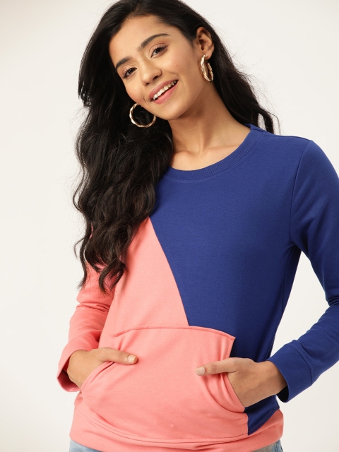 

DressBerry Women Pink & Blue Colourblocked Sweatshirt