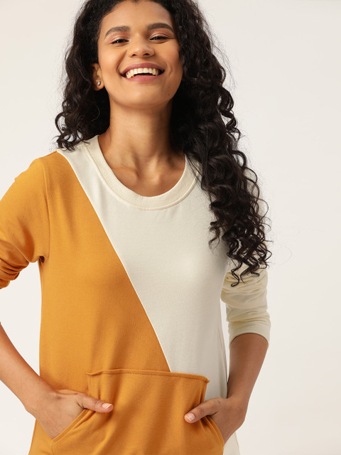 

DressBerry Women Mustard Yellow & Off-White Colourblocked Sweatshirt