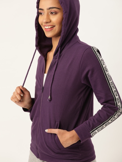 

DressBerry Women Purple Solid Hooded Sweatshirt with Side Tape Detail