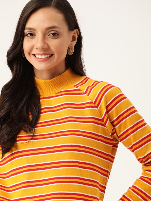 

DressBerry Women Mustard Yellow & Red Striped Sweatshirt