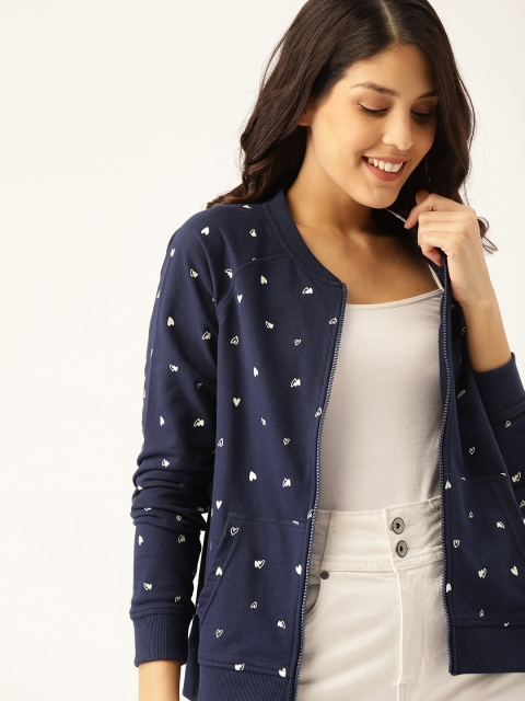 

DressBerry Women Navy Blue & White Heart Print Bomber Jacket