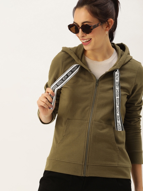 

DressBerry Women Olive Green Solid Hooded Sweatshirt