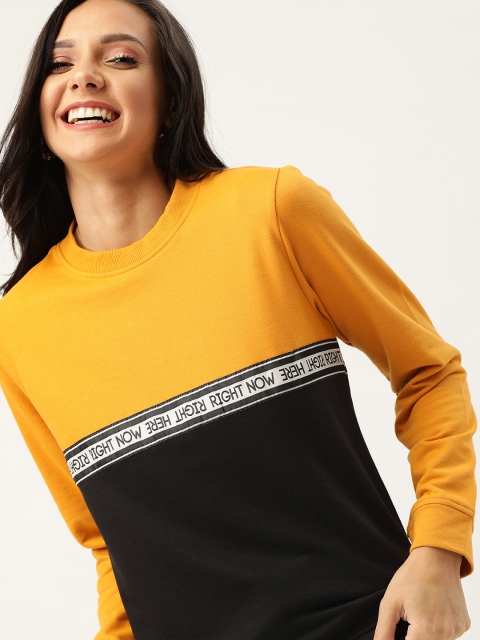 

DressBerry Women Black & Mustard Colourblocked Sweatshirt