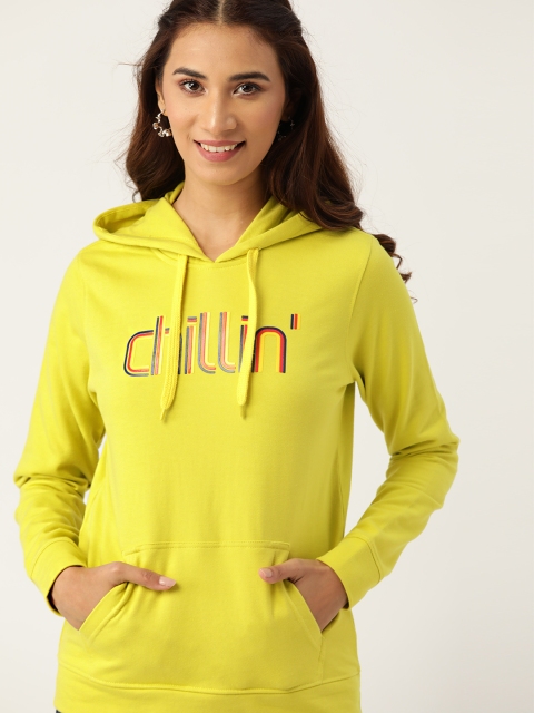 

DressBerry Women Lime Green Printed Hooded Sweatshirt