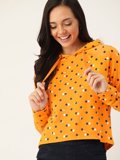 

DressBerry Women Orange Printed Hooded Sweatshirt