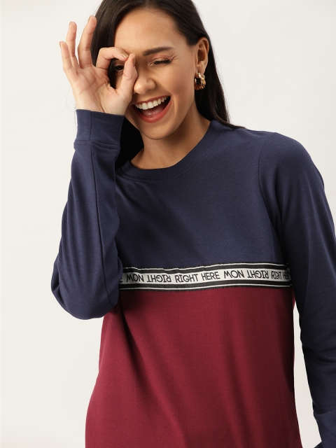 

DressBerry Women Maroon & Navy Blue Colourblocked Sweatshirt