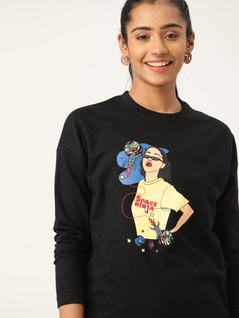 

DressBerry Women Black & Yellow Graphic Printed Sweatshirt