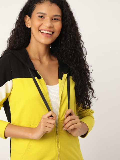 

DressBerry Women Lime Green & Black Colourblocked Hooded Sweatshirt