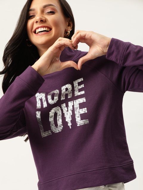 

DressBerry Women Purple & Silver-Toned Printed Sweatshirt