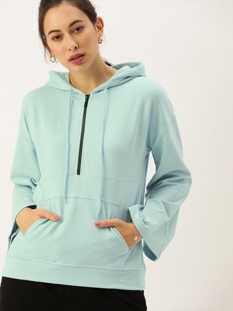 

DressBerry Women Blue Solid Hooded Sweatshirt