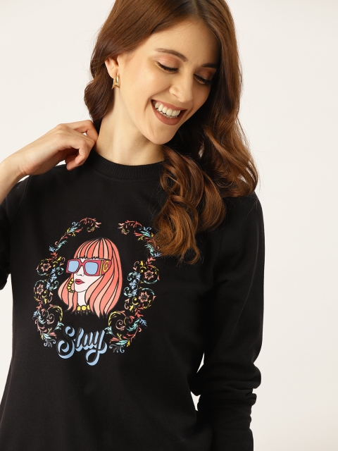 

DressBerry Women Black & Peach-Coloured Printed Sweatshirt