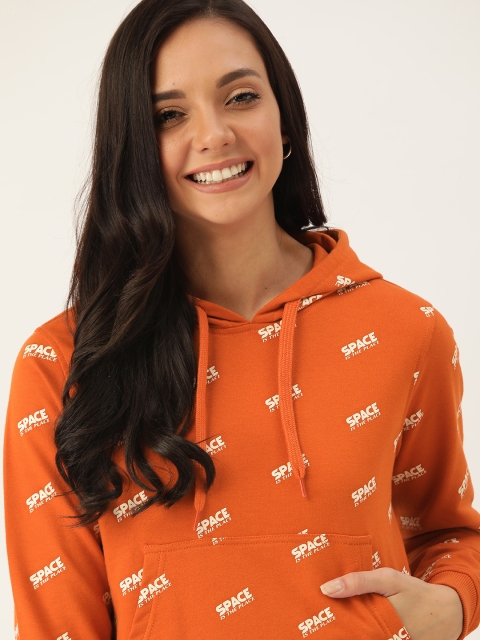 

DressBerry Women Orange Printed Hooded Sweatshirt