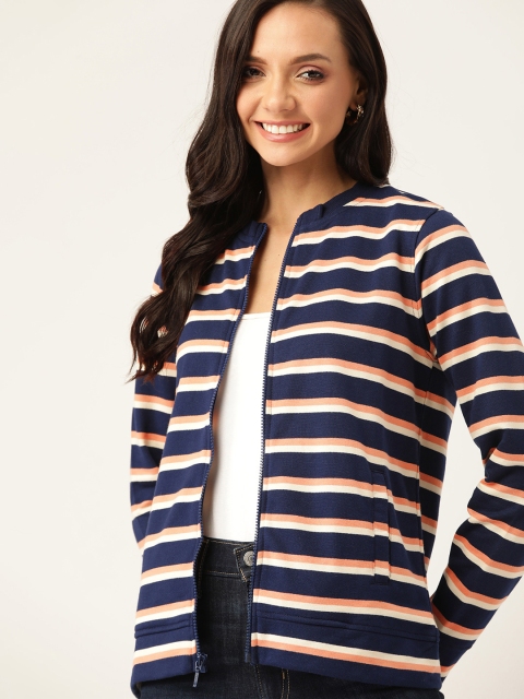 

DressBerry Women Navy Blue & Peach-Coloured Striped Sweatshirt