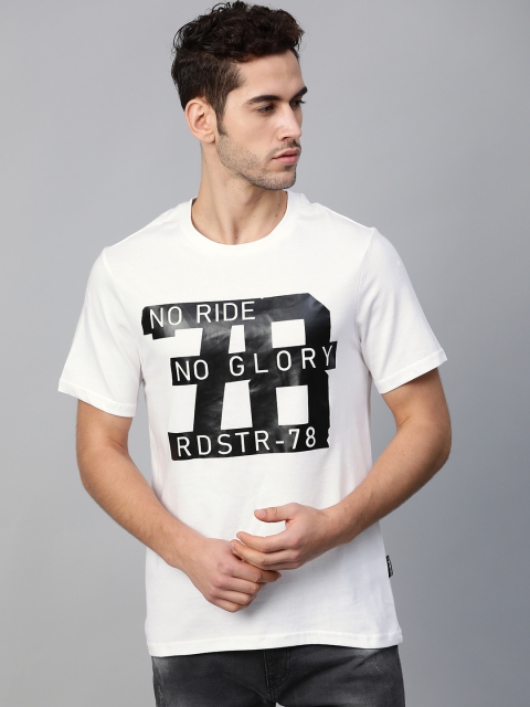 

Roadster Men White & Black Printed Round Neck T-shirt
