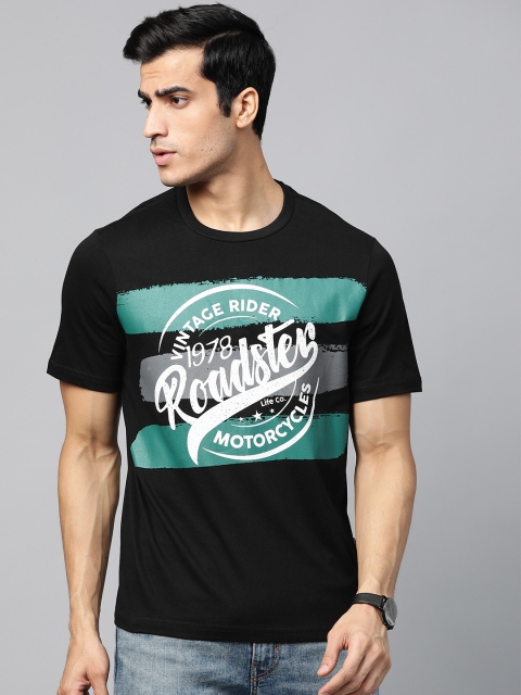 

Roadster Men Black & Green Printed Round Neck T-shirt