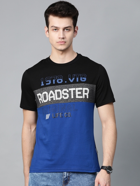 

Roadster Men Blue & Black Colourblocked Round Neck T-shirt