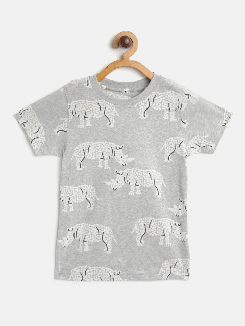 

Marks & Spencer Boys Grey Melange & White Rhinoceros Print Round Neck T-shirt