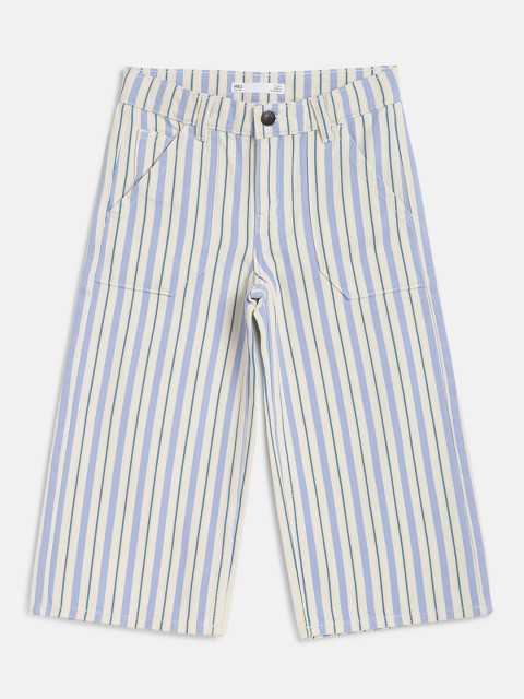 

Marks & Spencer Girls Off-White & Blue Regular Fit Striped Denim Cropped Trousers