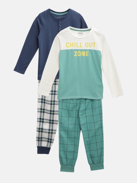 

Marks & Spencer Boys Pack of 2 Checked Night Suits, Navy blue