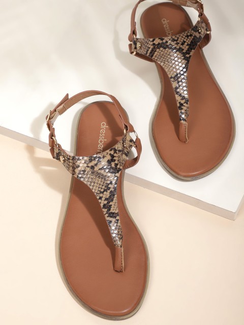 

DressBerry Women Brown Printed Open Toe Flats