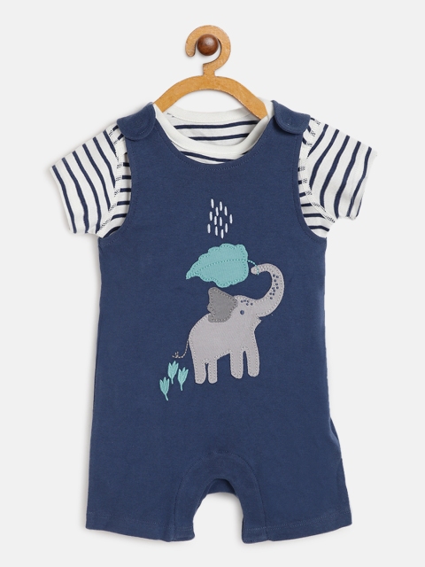 

Marks & Spencer Boys Navy Blue & White Striped Bodysuit with Applique Rompers