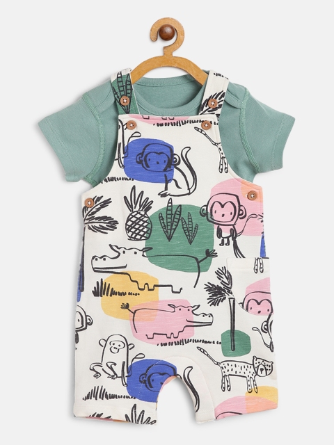 

Marks & Spencer Boys Green & Off-White Solid Bodysuit with Rompers