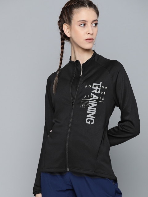 

HRX by Hrithik Roshan Women Black Solid Slim Fit Rapid-Dry Antimicrobial Training Jacket