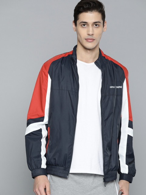 

HRX by Hrithik Roshan Men Medieval Blue Solid Water Repellent Antimicrobial Running Jacket, Navy blue