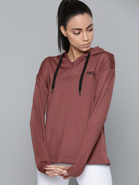 

HRX by Hrithik Roshan Women Mauve Solid Hooded Sweatshirt