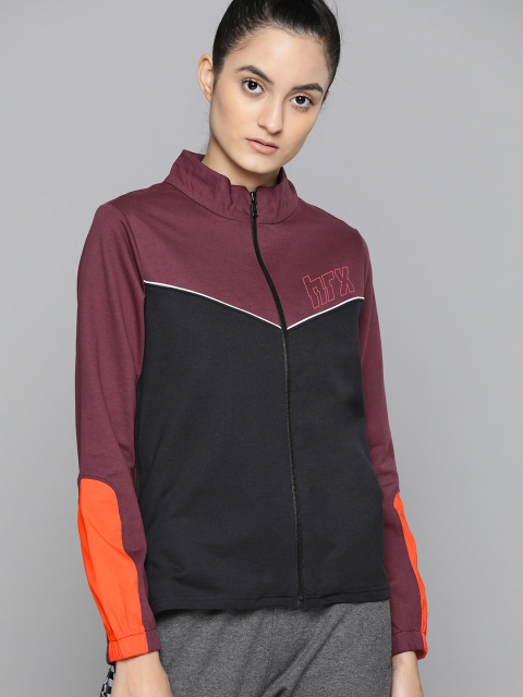 

HRX by Hrithik Roshan Women Black & Burgundy Colourblocked Antimicrobial Sweatshirt