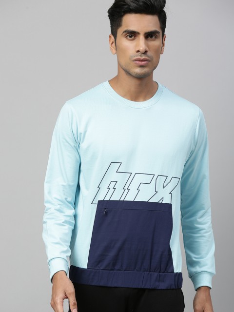 

HRX by Hrithik Roshan Men Blue Colourblocked Antimicrobial Bio-Wash Lifestyle Sweatshirt, Turquoise blue