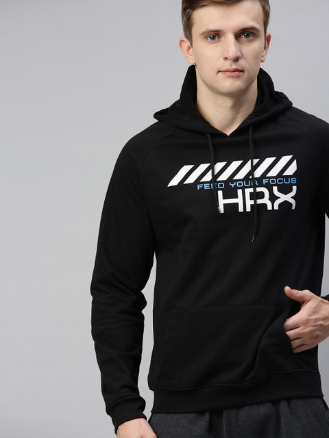 

HRX by Hrithik Roshan Men Black & White Printed Hooded Sweatshirt