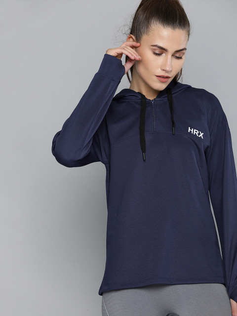 

HRX by Hrithik Roshan Women Medieval Blue Solid Rapid-Dry Antimicrobial Sweatshirt, Navy blue