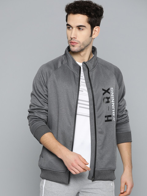 

HRX by Hrithik Roshan Men Anthra Melange Printed Detail Rapid-Dry Running Jacket, Grey