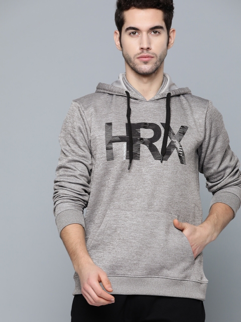 

HRX by Hrithik Roshan Men Light Grey Melange Printed Regular Fit Running Sweatshirt